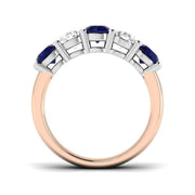 Alternating Round Blue Sapphire & Diamond Five Stone Ring in 10K/14K gold and platinum with certified lab-grown or natural diamonds