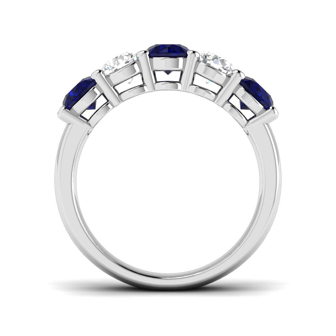 Alternating Round Blue Sapphire & Diamond Five Stone Ring in 10K/14K gold and platinum with certified lab-grown or natural diamonds