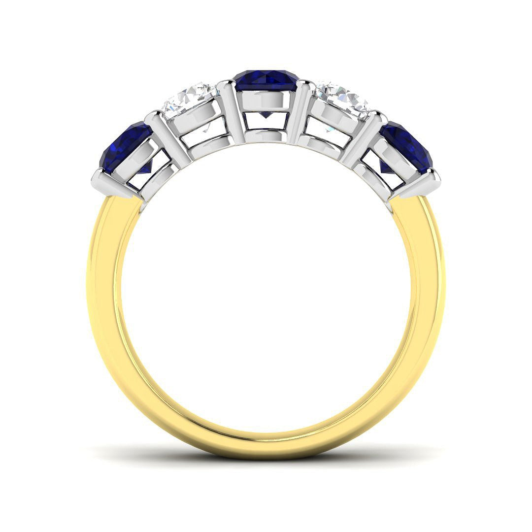 Alternating Round Blue Sapphire & Diamond Five Stone Ring in 10K/14K gold and platinum with certified lab-grown or natural diamonds