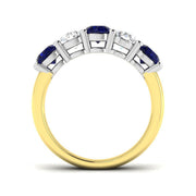Alternating Round Blue Sapphire & Diamond Five Stone Ring in 10K/14K gold and platinum with certified lab-grown or natural diamonds
