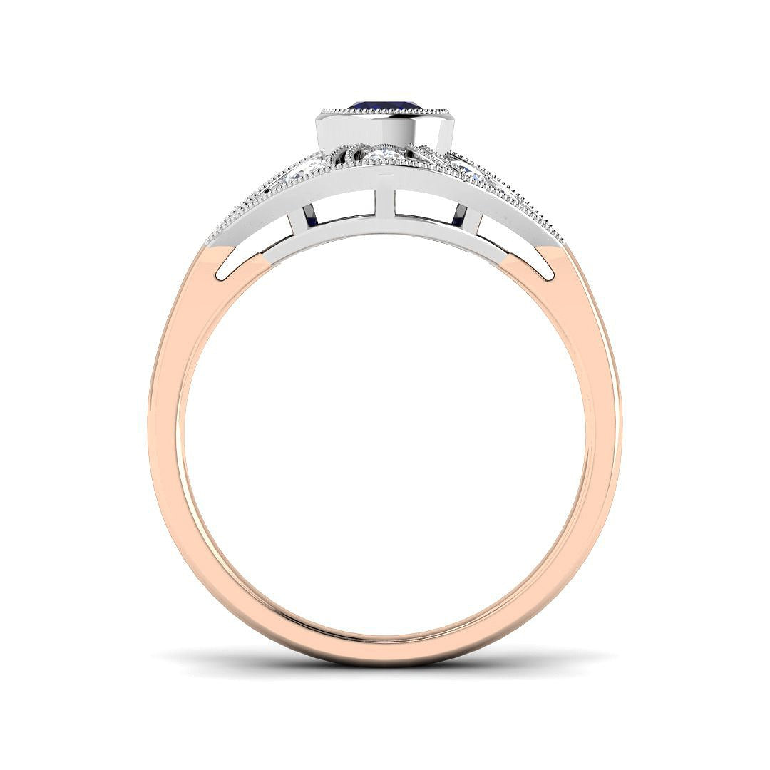 Vintage Blue Sapphire Halo Ring in Milgrain Round Pave Set in 10K/14K gold and platinum with certified lab-grown or natural diamonds