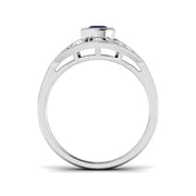 Vintage Blue Sapphire Halo Ring in Milgrain Round Pave Set in 10K/14K gold and platinum with certified lab-grown or natural diamonds