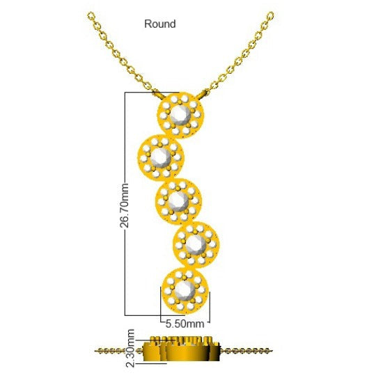 Blue Sapphire & Diamond Five Stone Drop Pendant Necklace - UK Made in 10K/14K gold and platinum with certified lab-grown or natural diamonds