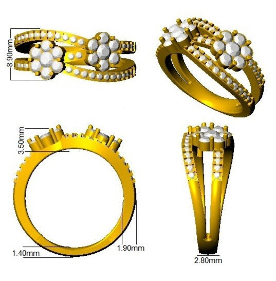Double Cluster Diamond Ring 0.75ct in 10K/14K gold and platinum with certified lab-grown or natural diamonds