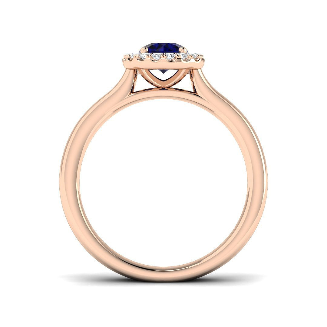 Diamond Blue Sapphire Halo Ring with Round Natural Pave Diamond in 10K/14K gold and platinum with certified lab-grown or natural diamonds
