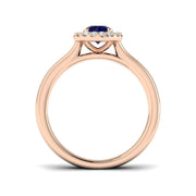 Diamond Blue Sapphire Halo Ring with Round Natural Pave Diamond in 10K/14K gold and platinum with certified lab-grown or natural diamonds