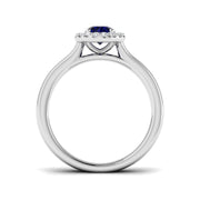 Diamond Blue Sapphire Halo Ring with Round Natural Pave Diamond in 10K/14K gold and platinum with certified lab-grown or natural diamonds