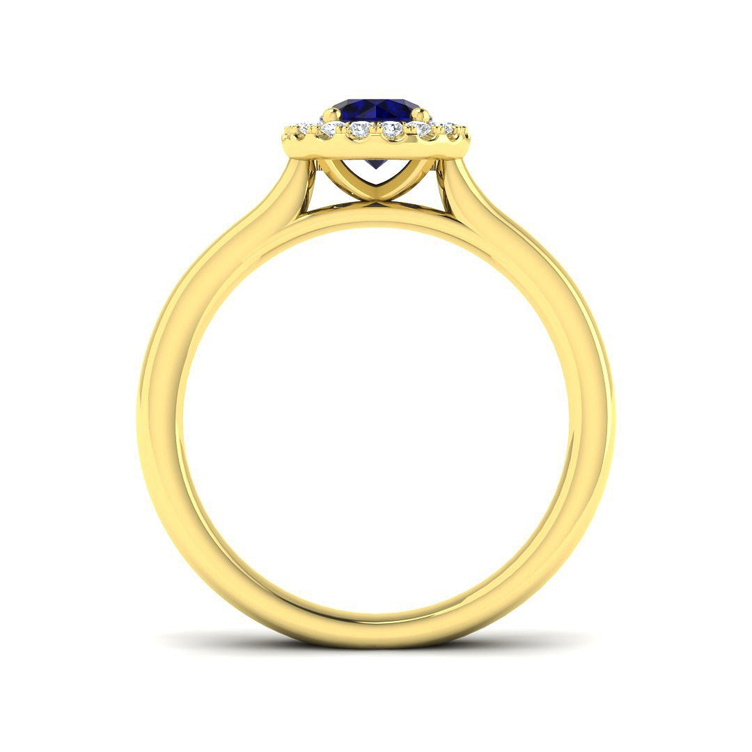 Diamond Blue Sapphire Halo Ring with Round Natural Pave Diamond in 10K/14K gold and platinum with certified lab-grown or natural diamonds