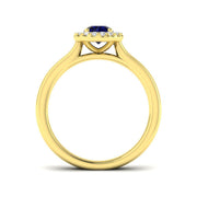 Diamond Blue Sapphire Halo Ring with Round Natural Pave Diamond in 10K/14K gold and platinum with certified lab-grown or natural diamonds