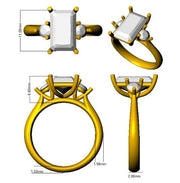 Emerald Cut Blue Sapphire Ring with Diamond Side Stones Trilogy Design in 10K/14K gold and platinum with certified lab-grown or natural diamonds