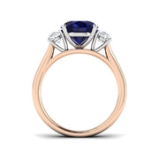 Natural Oval Cut Blue Sapphire with Side Stone Ring in Prong Set in 10K/14K gold and platinum with certified lab-grown or natural diamonds
