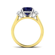 Natural Oval Cut Blue Sapphire with Side Stone Ring in Prong Set in 10K/14K gold and platinum with certified lab-grown or natural diamonds