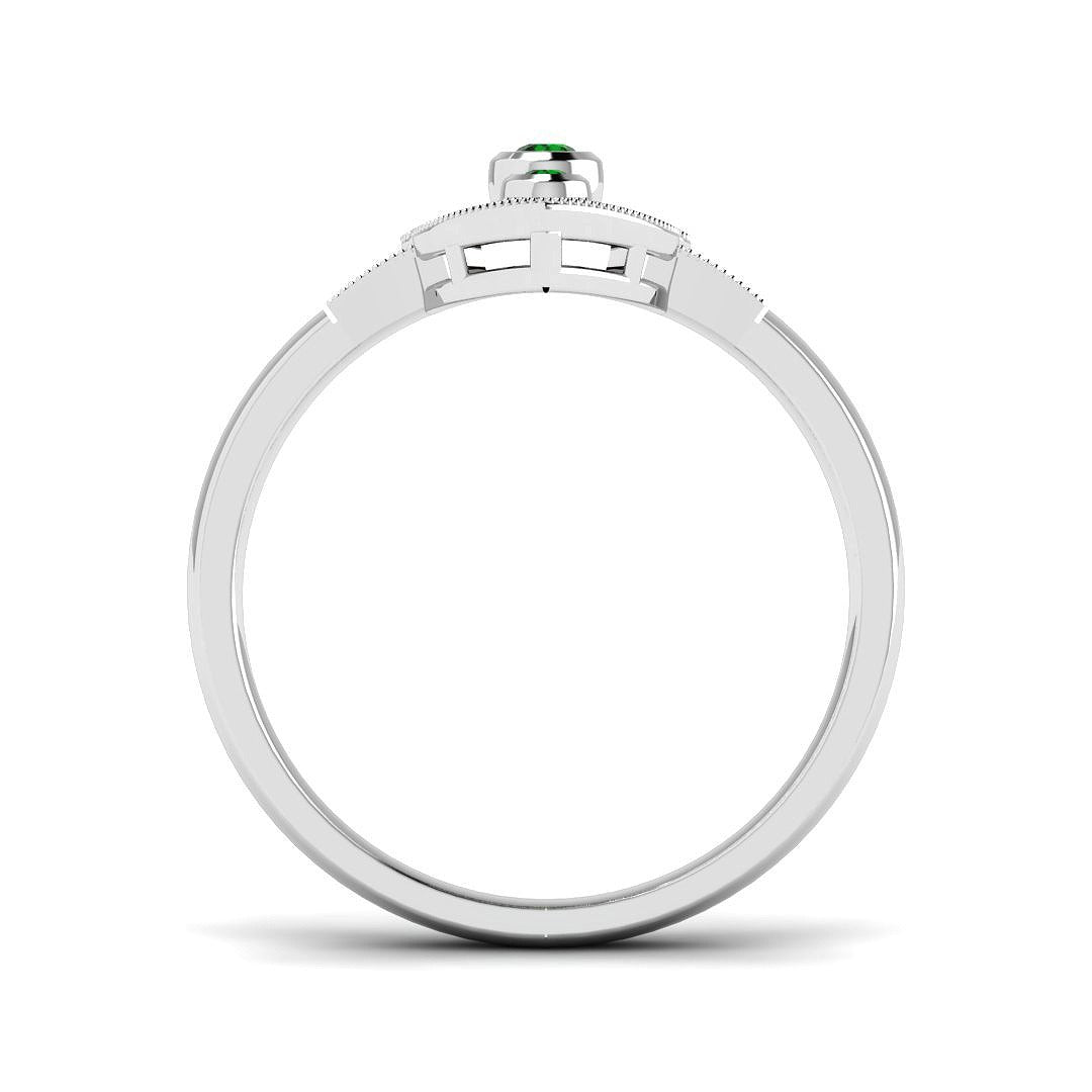 Emerald Trio Ring with Milgrain Diamond Design in 10K/14K gold and platinum with certified lab-grown or natural diamonds
