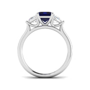Emerald Cut Blue Sapphire Ring with Trillion Diamond Side Stones in 10K/14K gold and platinum with certified lab-grown or natural diamonds