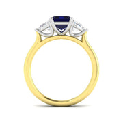 Emerald Cut Blue Sapphire Ring with Trillion Diamond Side Stones in 10K/14K gold and platinum with certified lab-grown or natural diamonds