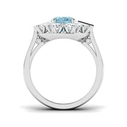 Oval Cut Aquamarine Ring with Diamond Side Accents in 10K/14K gold and platinum with certified lab-grown or natural diamonds