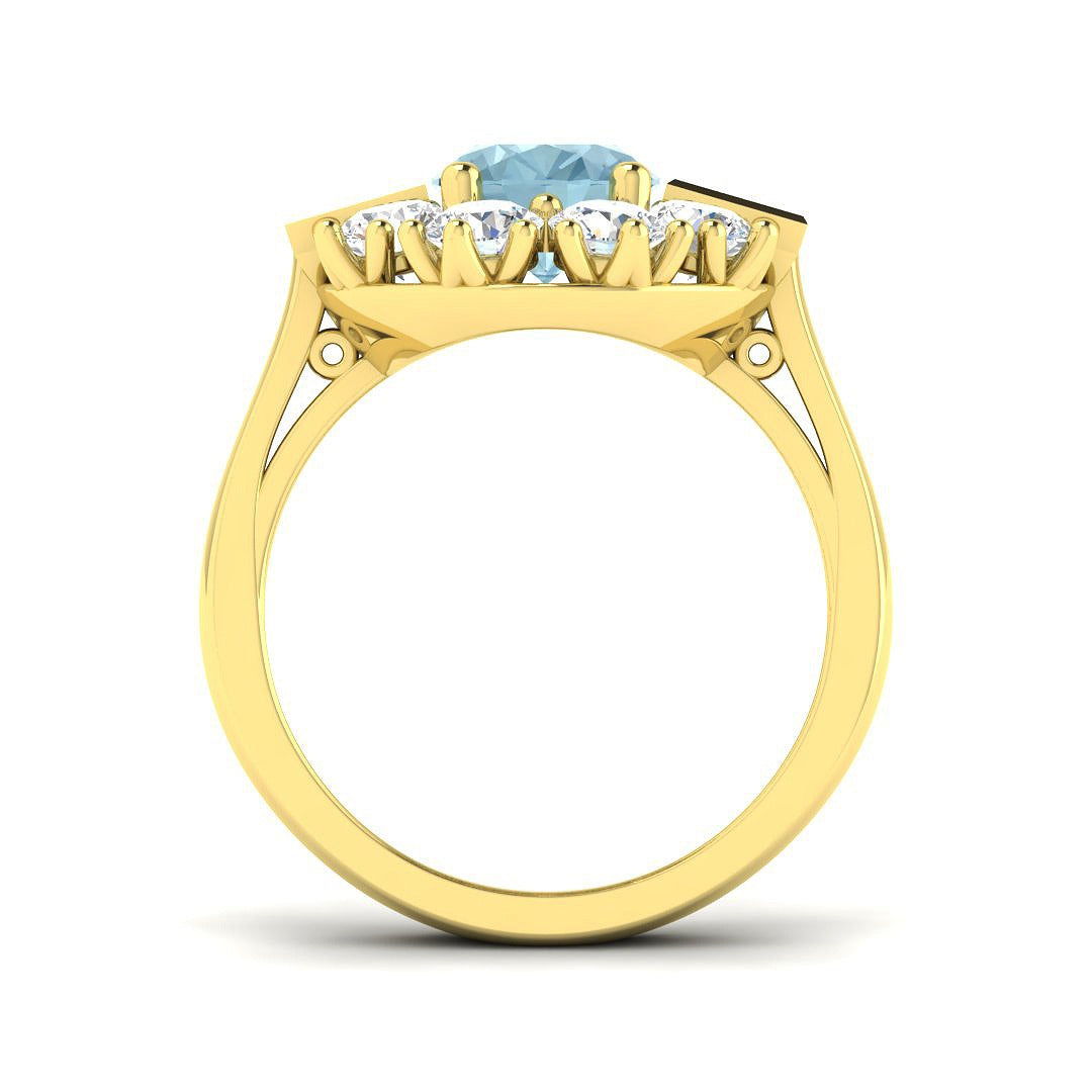 Oval Cut Aquamarine Ring with Diamond Side Accents in 10K/14K gold and platinum with certified lab-grown or natural diamonds