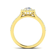 Round Diamond Halo Engagement Ring with Pavé Band in 10K/14K gold and platinum with certified lab-grown or natural diamonds