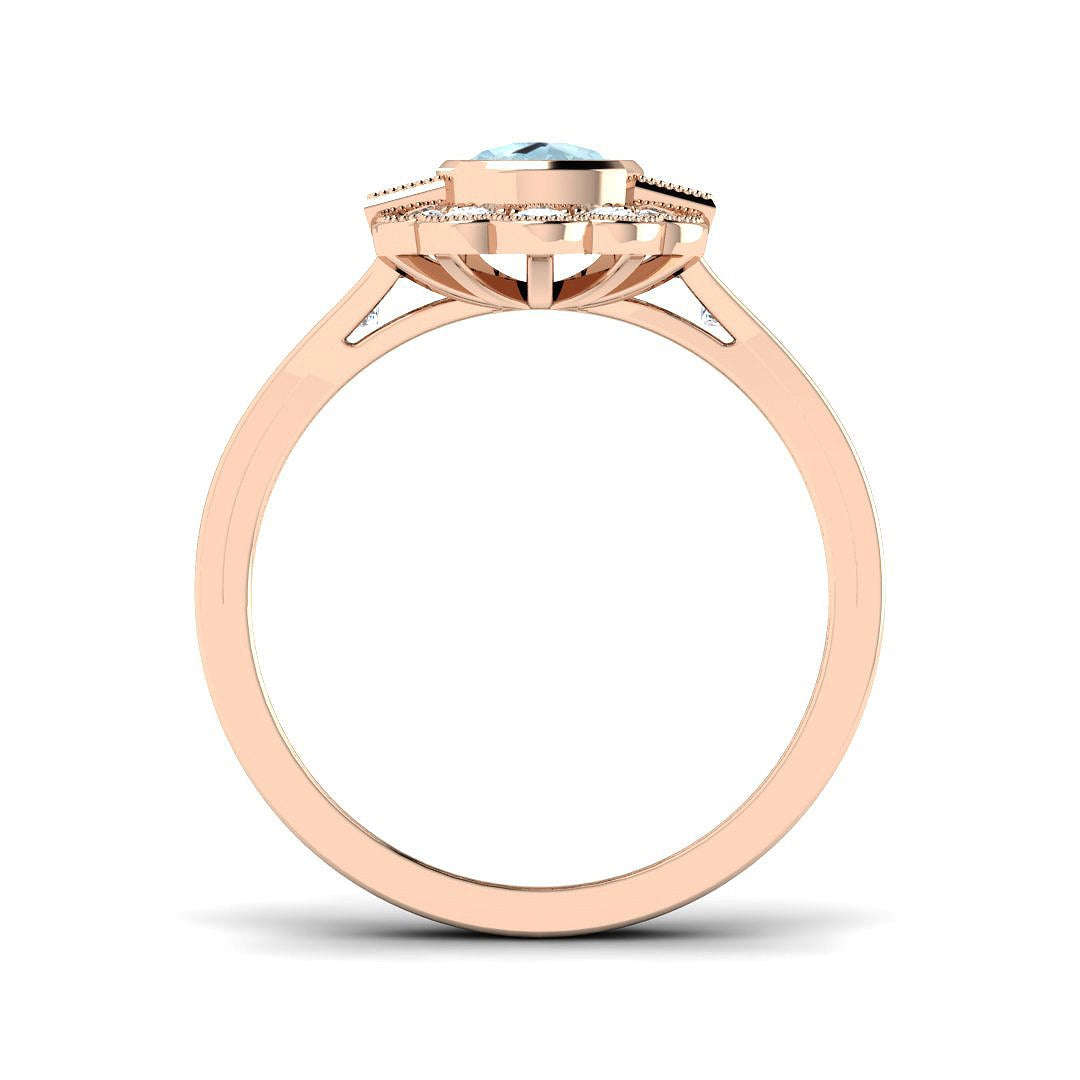 Cushion Cut Aquamarine Ring with Natural Diamonds - Vintage Ring in 10K/14K gold and platinum with certified lab-grown or natural diamonds