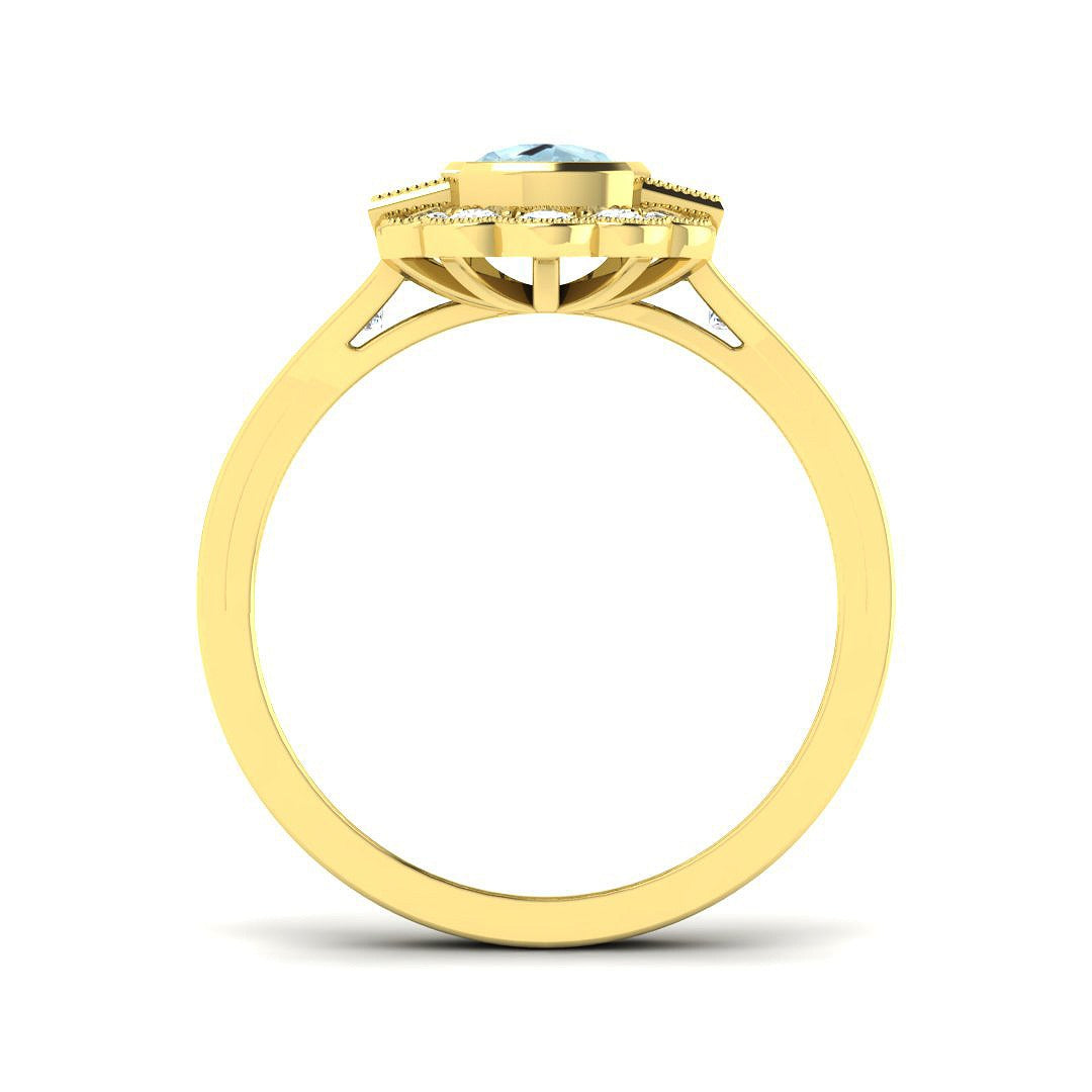 Cushion Cut Aquamarine Ring with Natural Diamonds - Vintage Ring in 10K/14K gold and platinum with certified lab-grown or natural diamonds