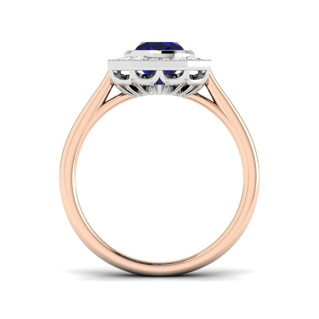 Diamond Barobk Blue Sapphire Ring in 10K/14K gold and platinum with certified lab-grown or natural diamonds