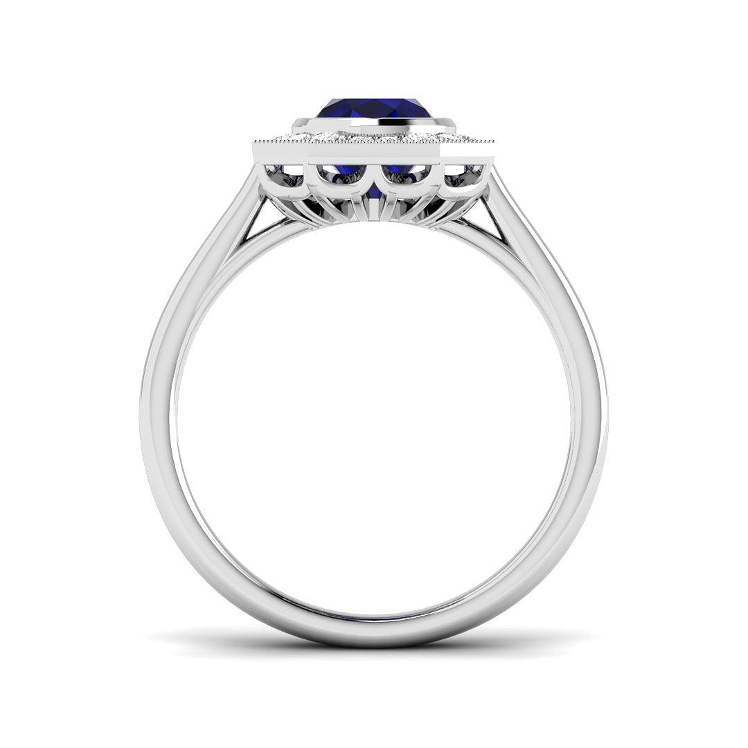 Diamond Barobk Blue Sapphire Ring in 10K/14K gold and platinum with certified lab-grown or natural diamonds