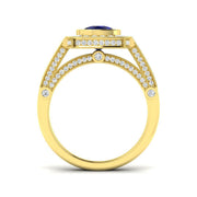 Vintage Cushion Cut Blue Sapphire Halo Diamond Engagement Ring - UK Made in 10K/14K gold and platinum with certified lab-grown or natural diamonds