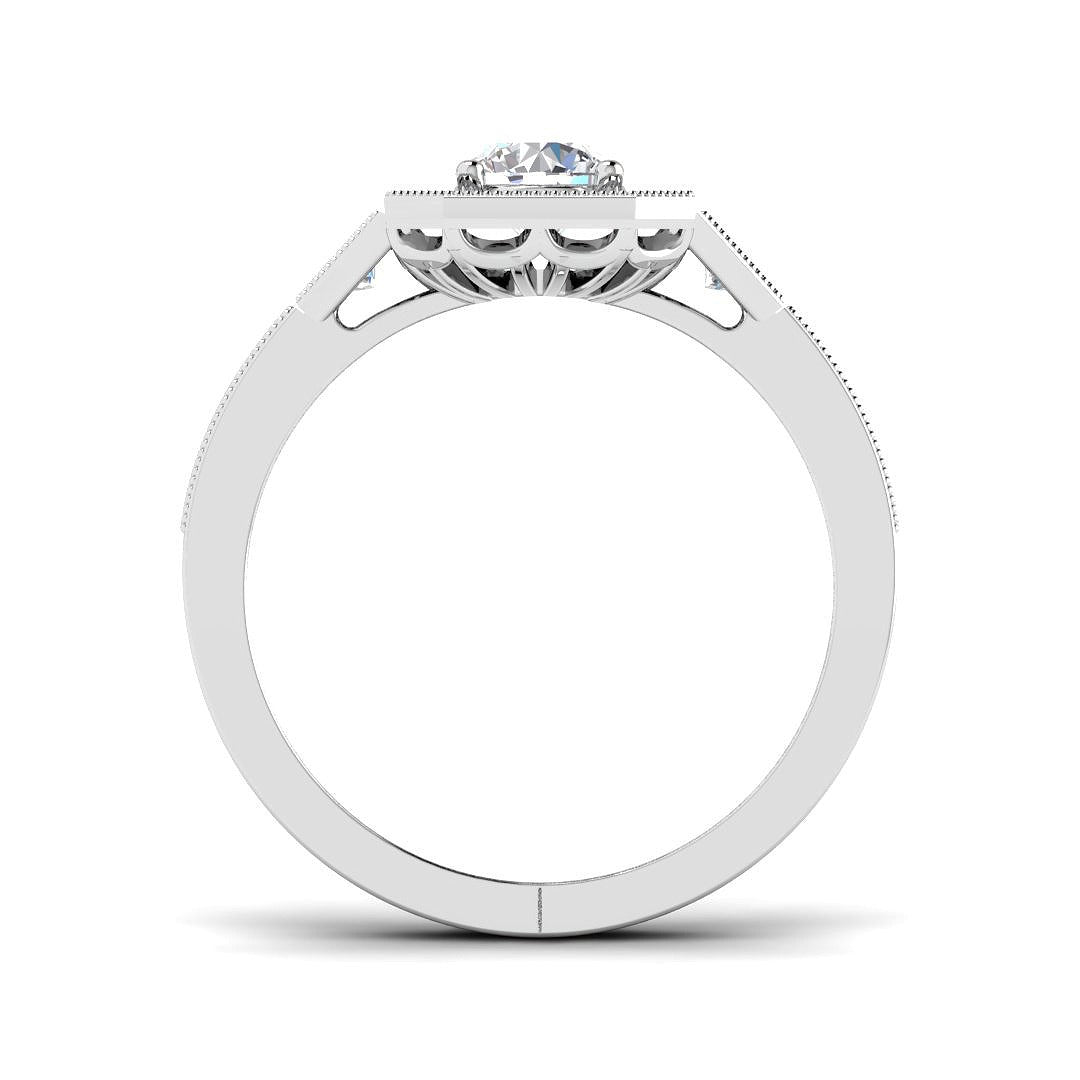Hexagon Halo Diamond Engagement Ring 0.75ct in 10K/14K gold and platinum with certified lab-grown or natural diamonds