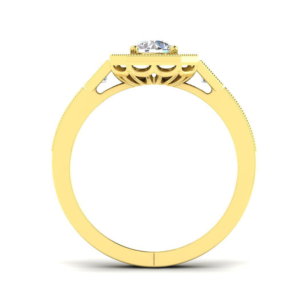 Hexagon Halo Diamond Engagement Ring 0.75ct in 10K/14K gold and platinum with certified lab-grown or natural diamonds