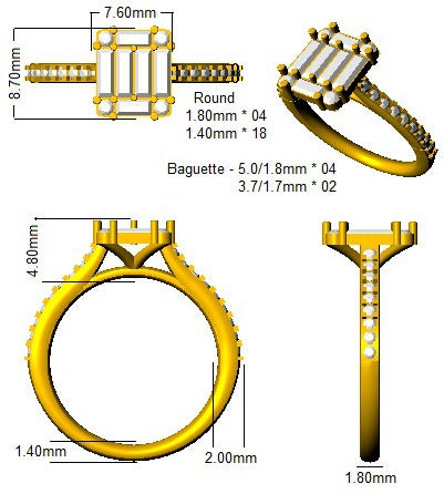 Diamond Baguette & Brilliant Ring in 10K/14K gold and platinum with certified lab-grown or natural diamonds