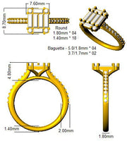 Diamond Baguette & Brilliant Ring in 10K/14K gold and platinum with certified lab-grown or natural diamonds