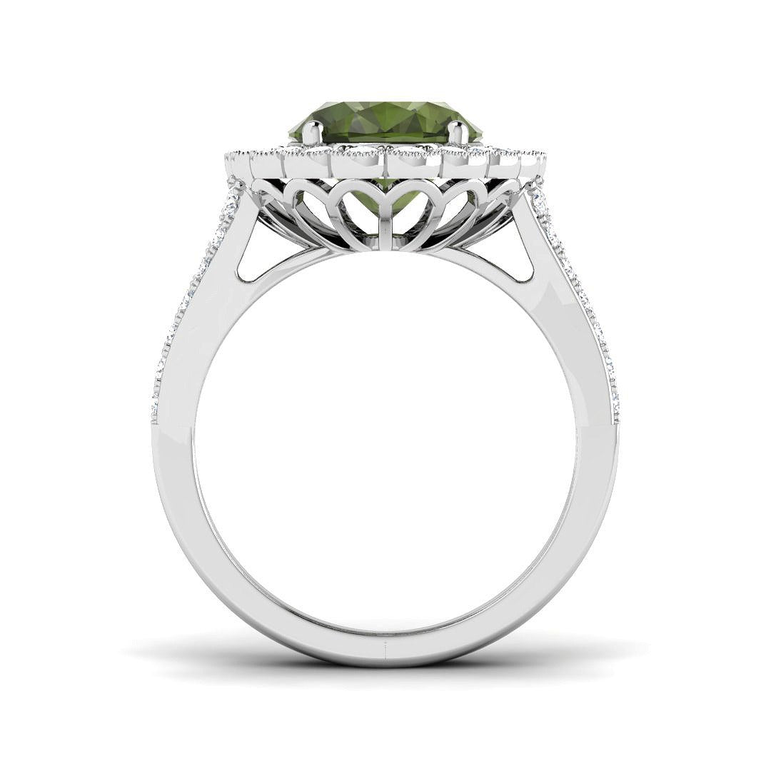 Lab-Grown Oval Green Tourmaline Halo Ring in 10K/14K gold and platinum with certified lab-grown or natural diamonds