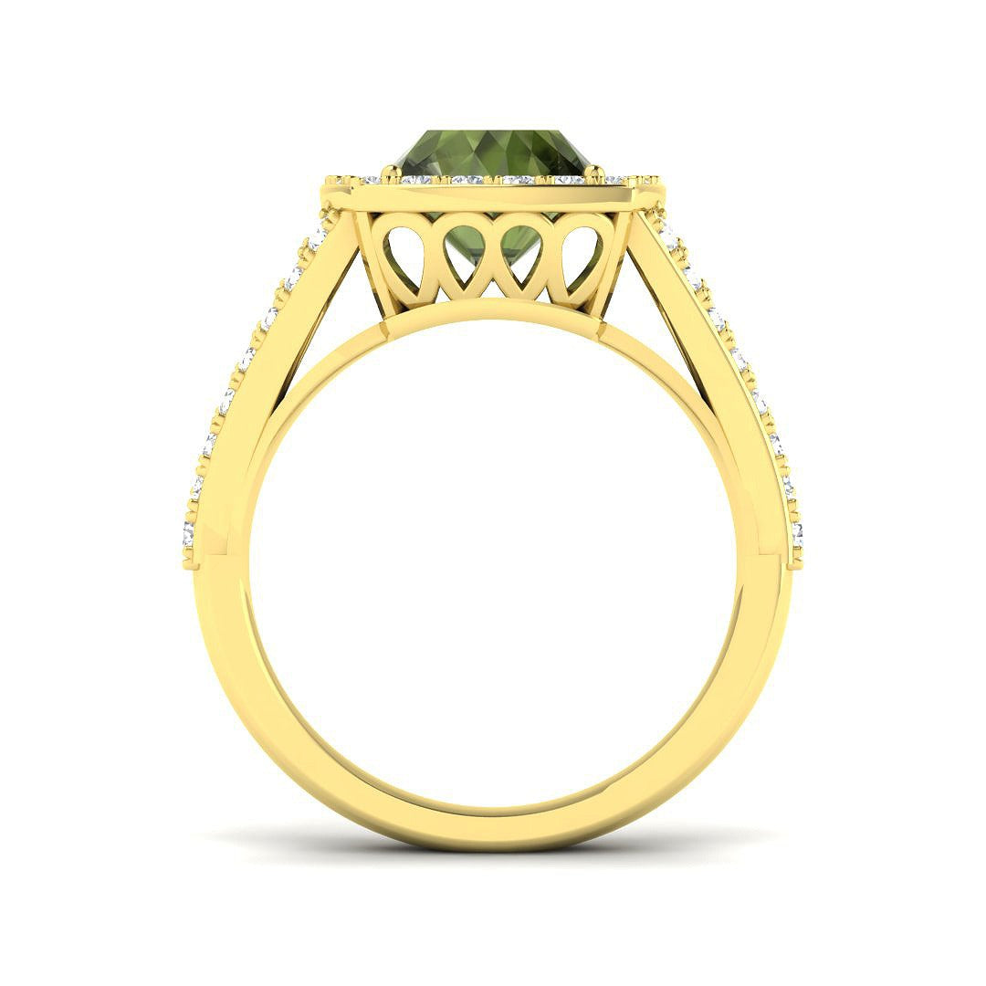 Cushion Green Tourmaline Halo Ring in 10K/14K gold and platinum with certified lab-grown or natural diamonds