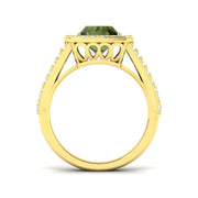 Cushion Green Tourmaline Halo Ring in 10K/14K gold and platinum with certified lab-grown or natural diamonds