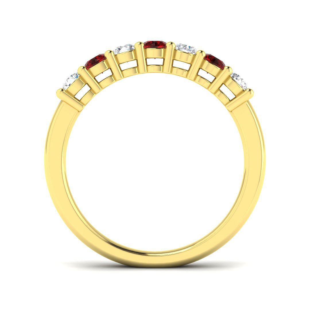 Ruby Half Eternity Ring with Round Diamonds in 10K/14K gold and platinum with certified lab-grown or natural diamonds
