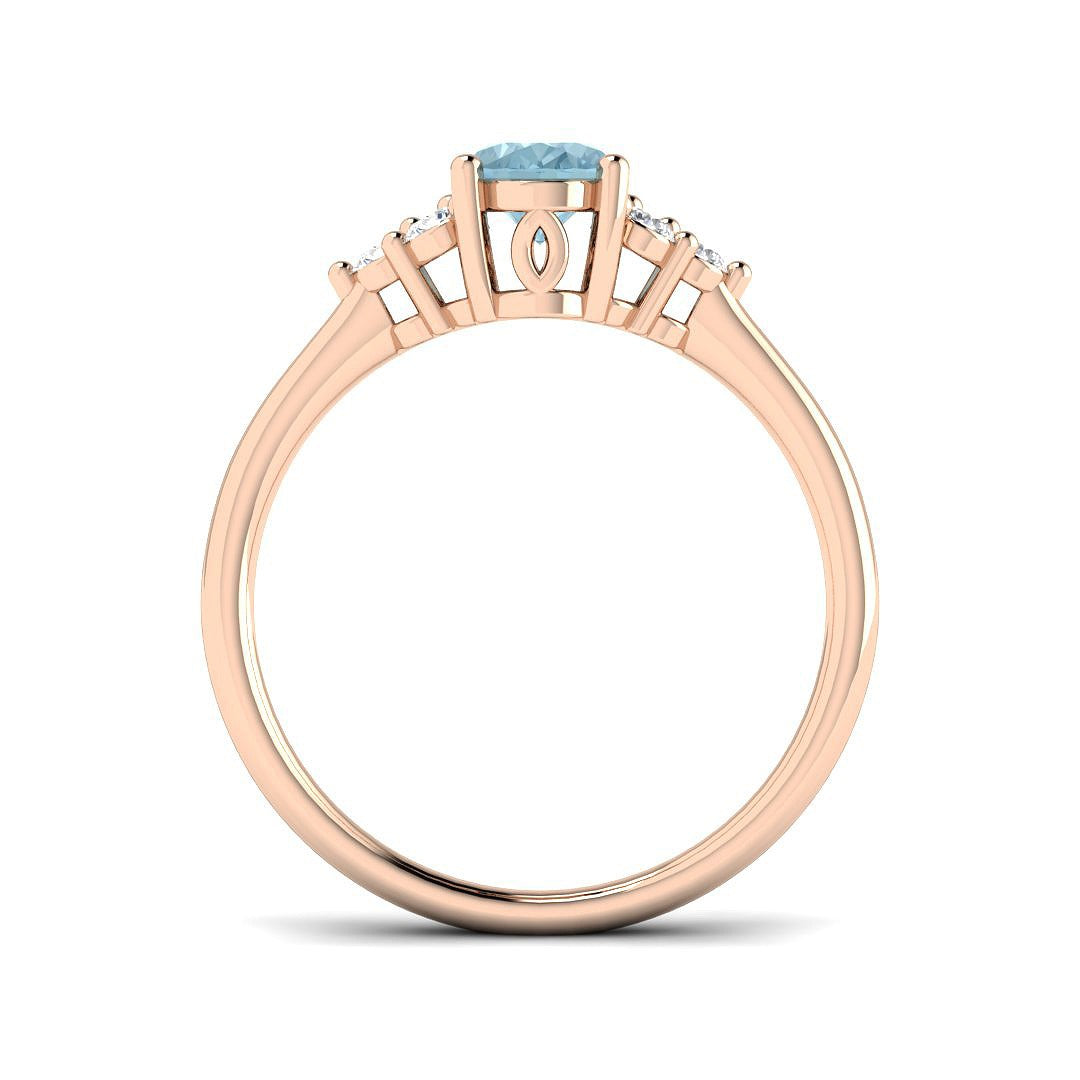 Oval Cut Aquamarine Ring with Cluster Side Accents in 10K/14K gold and platinum with certified lab-grown or natural diamonds