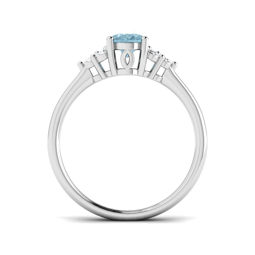Oval Cut Aquamarine Ring with Cluster Side Accents in 10K/14K gold and platinum with certified lab-grown or natural diamonds