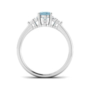 Oval Cut Aquamarine Ring with Cluster Side Accents in 10K/14K gold and platinum with certified lab-grown or natural diamonds
