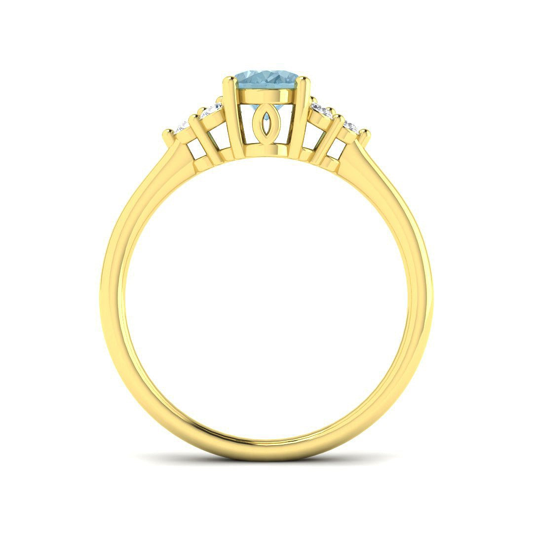 Oval Cut Aquamarine Ring with Cluster Side Accents in 10K/14K gold and platinum with certified lab-grown or natural diamonds