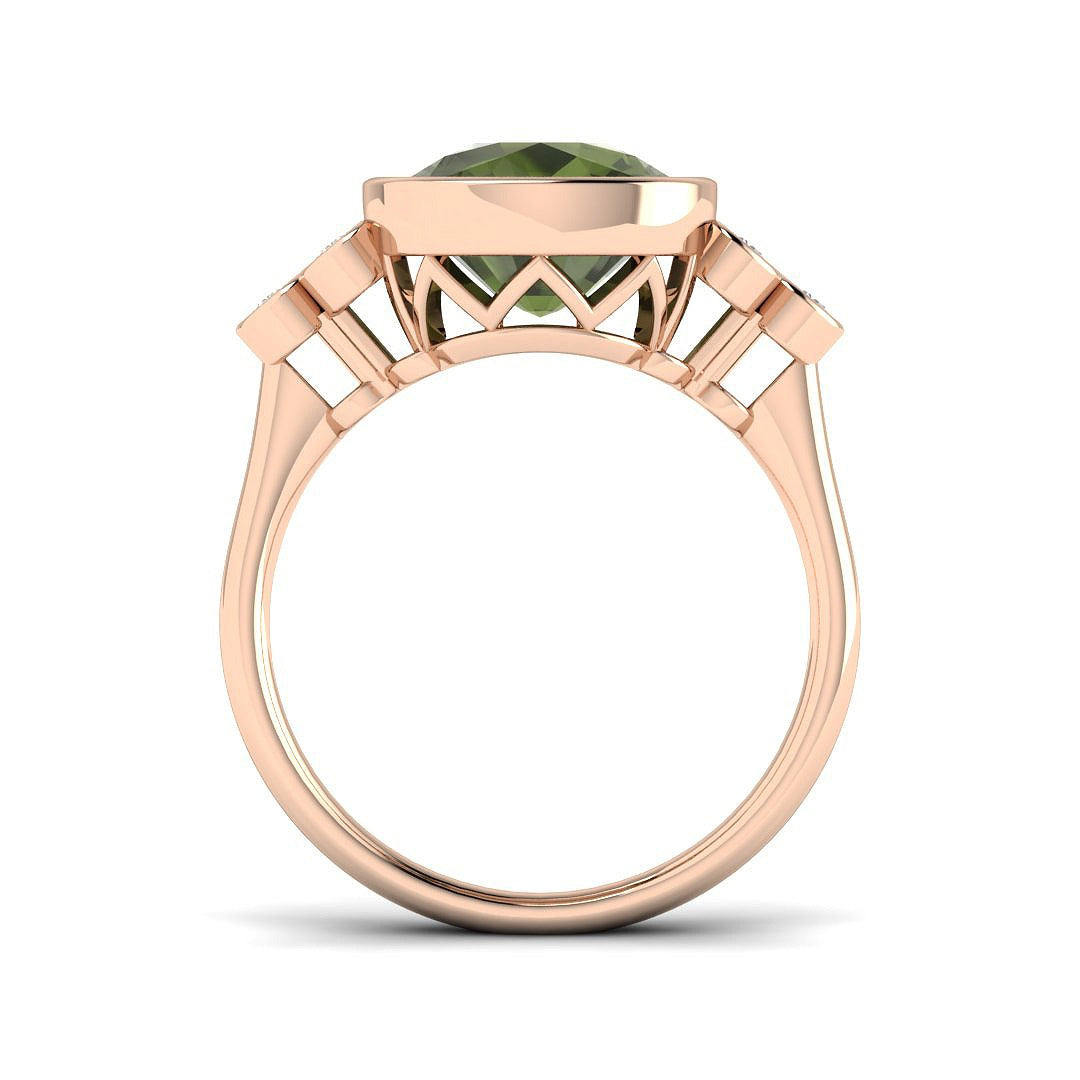 Green Tourmaline Diamond Ring in 10K/14K gold and platinum with certified lab-grown or natural diamonds