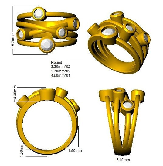 Luxury Diamond Bubble Ring 1.00ct in 10K/14K gold and platinum with certified lab-grown or natural diamonds