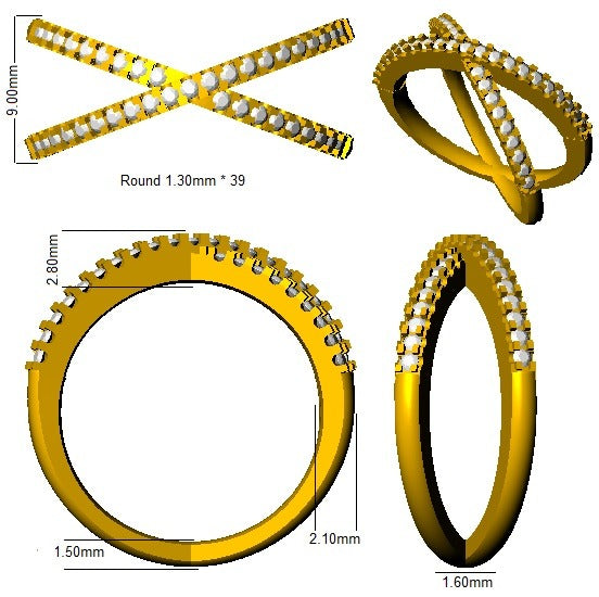 Lab & Natural Criss-Cross Diamond Ring in 10K/14K gold and platinum with certified lab-grown or natural diamonds
