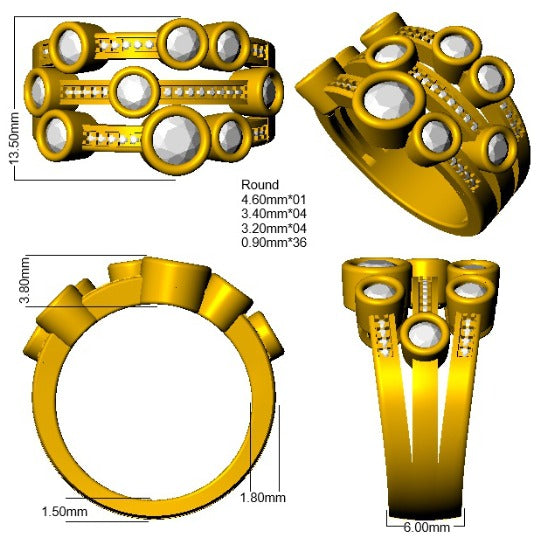 Luxury Diamond Bubble Ring 1.50ct in 10K/14K gold and platinum with certified lab-grown or natural diamonds