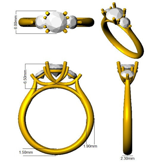 Emerald Solitaire with Round Side Stone Ring in 10K/14K gold and platinum with certified lab-grown or natural diamonds