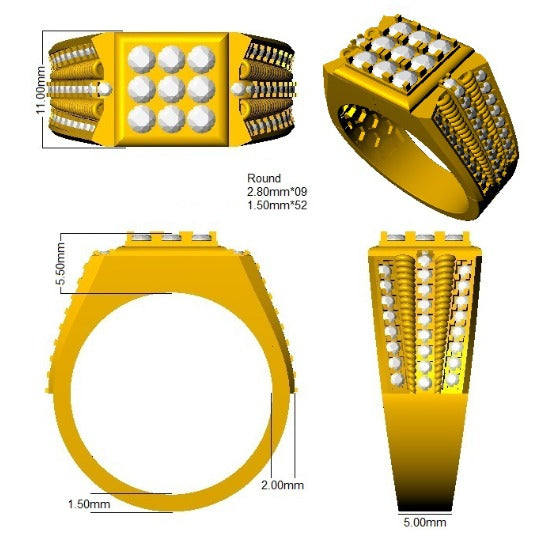 Luxury Diamond Signet Ring in 10K/14K gold and platinum with certified lab-grown or natural diamonds