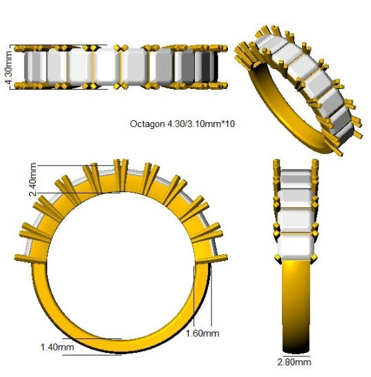Diamond Half Eternity Ring in 10K/14K gold and platinum with certified lab-grown or natural diamonds