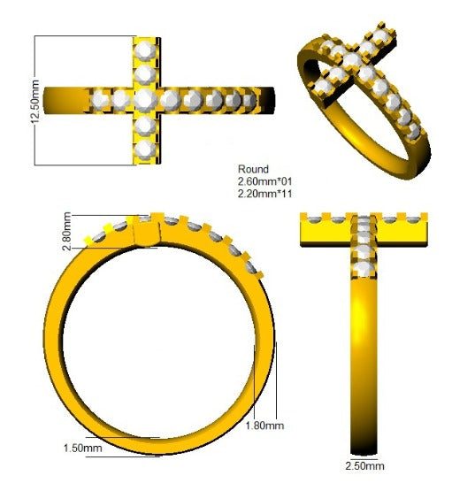 Sparkling Cross Diamond Ring in 10K/14K gold and platinum with certified lab-grown or natural diamonds