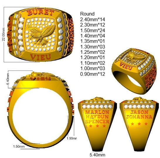 Luxury Eagle Crest Diamond Fancy Ring in 10K/14K gold and platinum with certified lab-grown or natural diamonds