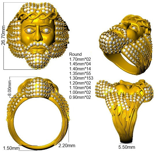 Luxury Lion Head Diamond Fancy Ring in 10K/14K gold and platinum with certified lab-grown or natural diamonds