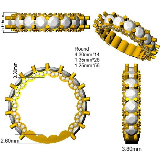 Diamond Half Eternity Ring in 10K/14K gold and platinum with certified lab-grown or natural diamonds